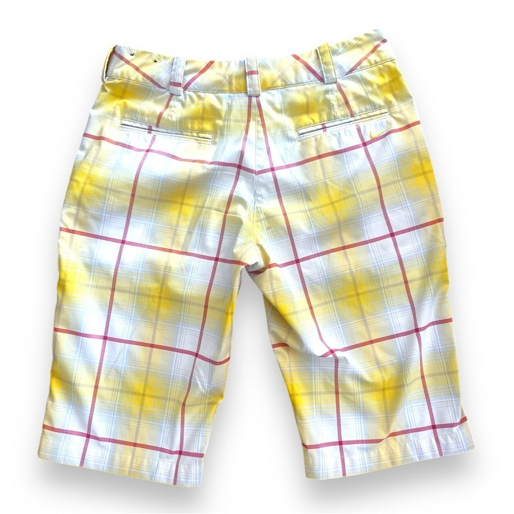 Nike Golf Womens Bermuda Shorts Tour Performance Dri Fit Plaid Yellow Size 4